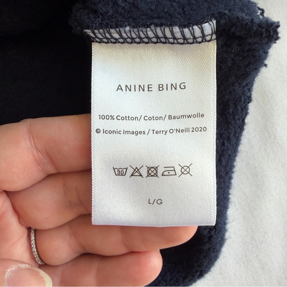 Anine Bing "Jaci" Washed Navy Black Paris Lettering Cotton Sweatshirt *Altered* - Picture 14 of 17